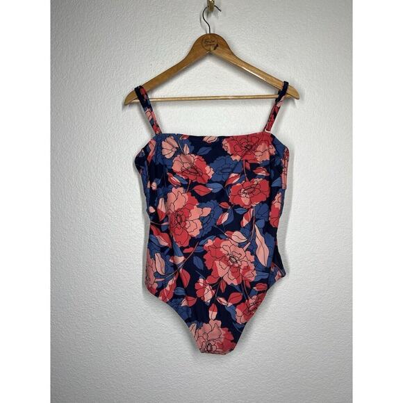 Kona Sol Bandeau Floral One Piece Swimsuit Size XL - Picture 1 of 3